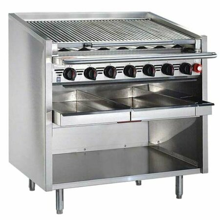 MAGIKITCHN FM-SMB-636-H 36in Natural Gas High Output Lava Rock Charbroiler with Open Base - 140000 BTU 554FM36SMBHN
